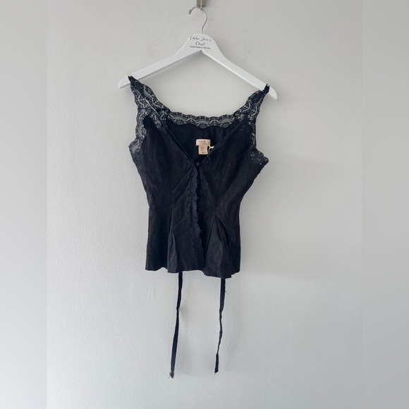 CAMILA COELHO Black Linen Lace Blouse XS - Picture 4 of 7